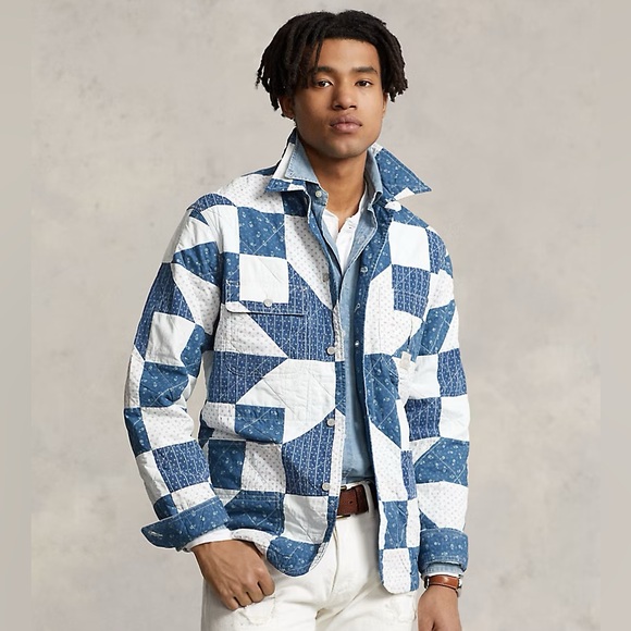 Ralph Lauren Polo Country Quilted Patchwork Cotton Linen Shirt Chore Jacket Sm
